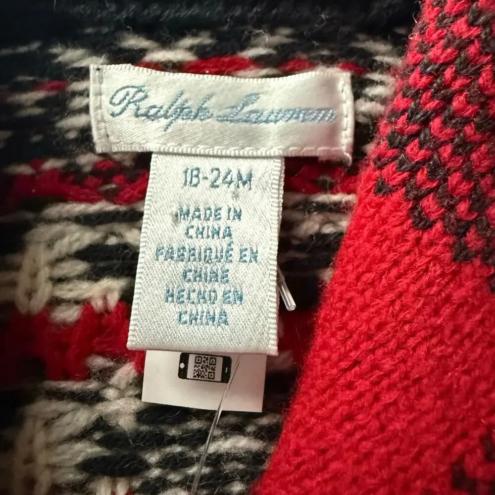 Ralph Lauren Girls Holiday Patchwork Wool Blend Knitted Sweater- Size 18-24mo‎